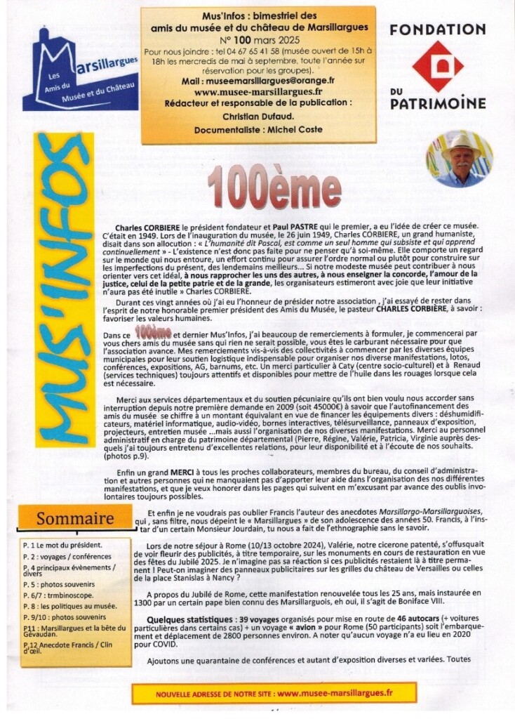Dernier Mus'Infos de l'ère Christian 100ème