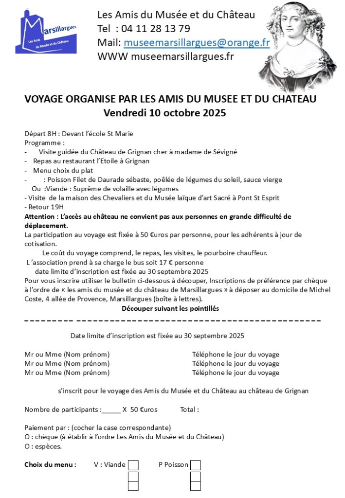 Voyage chez Madame de Sévigné                                        avec choix menu