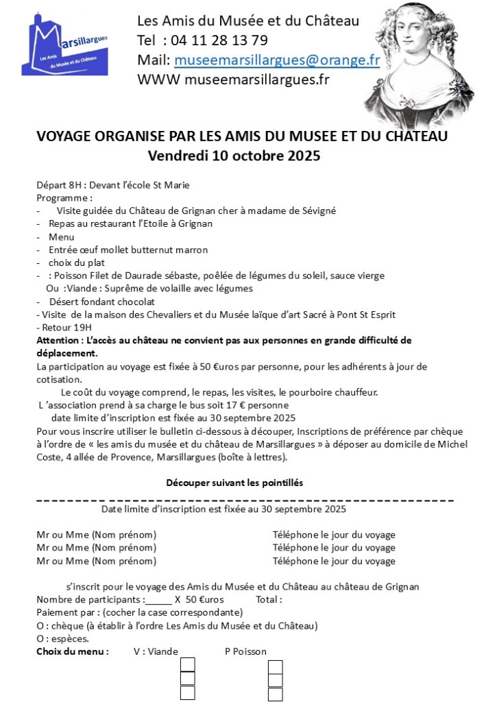 Voyage chez Madame de Sévigné                                                       avec choix menu